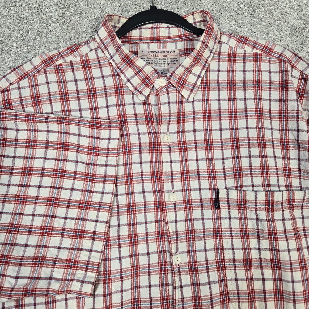 Abercrombie & Fitch The Big Shirt Mens Medium oversized red plaid Y2K cotton